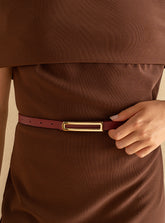 Cinto em Couro Bordô  Fino Metal